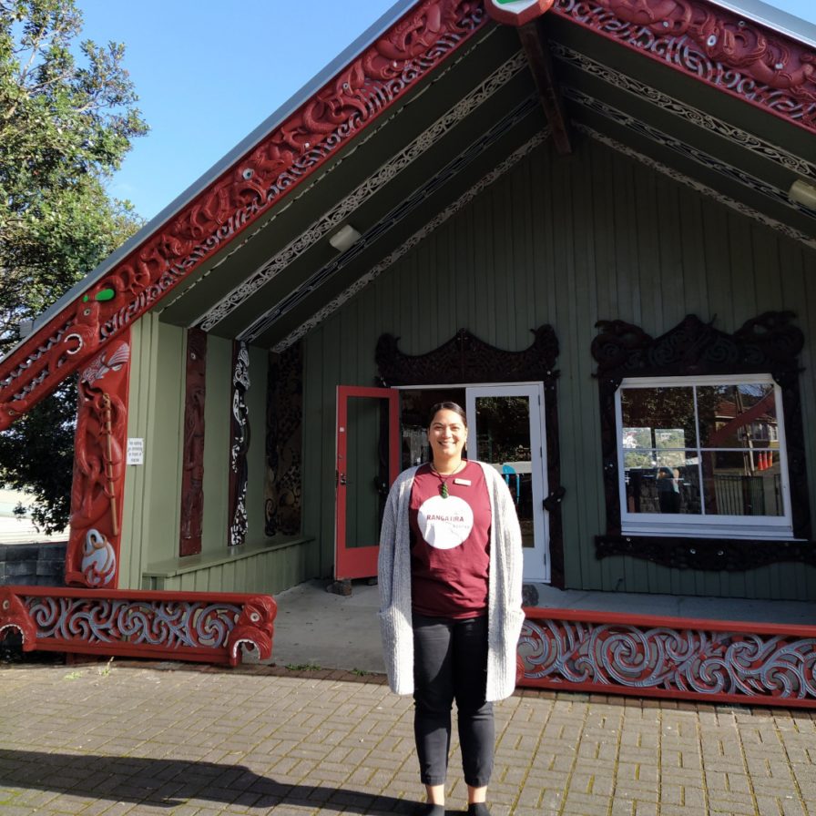 Phinia in front of the OHS mārae - Te Haerenga Phinia in front of the OHS mārae - Te Haerenga